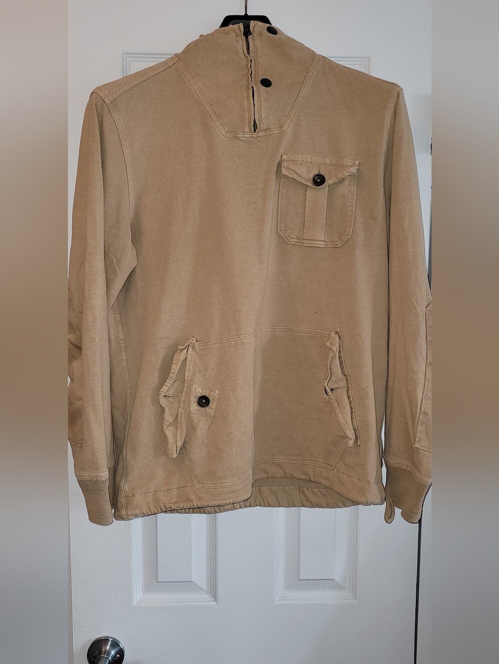Vintage RALPH LAUREN Tan SAFARI Hoodie with Front Pockets. SIZE SMALL.